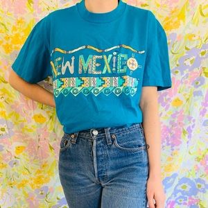 [vintage] 90s New Mexico Tribal Blue T-shirt
